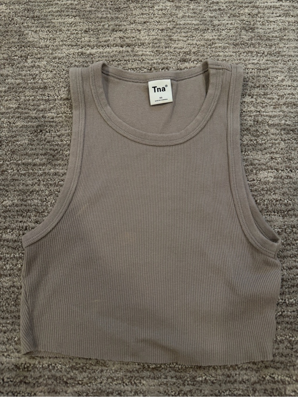 Aritzia Tna Ribbed Cropped Tank Top Taupe Grey High Neck Size XS
